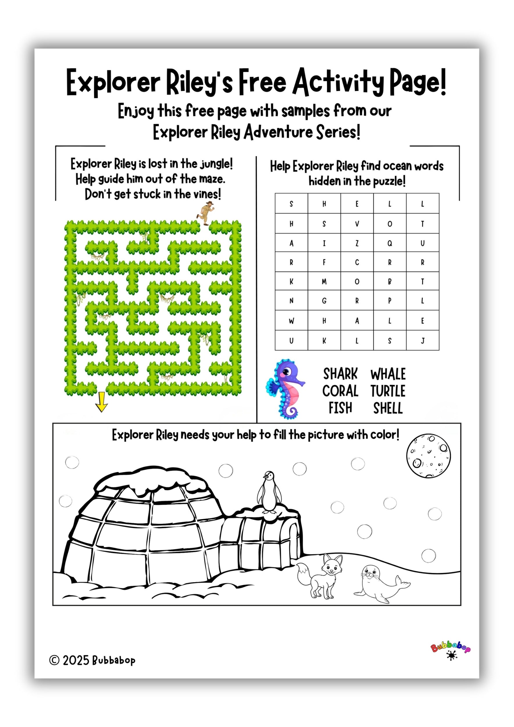 Explorer Riley: Free Activity Page (PDF)